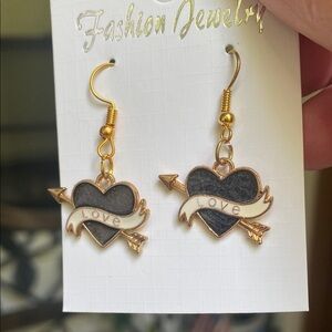 Gold and Black Heart Earrings